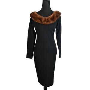 Bianco Faux Fur Collar Black Dress Size M VTG